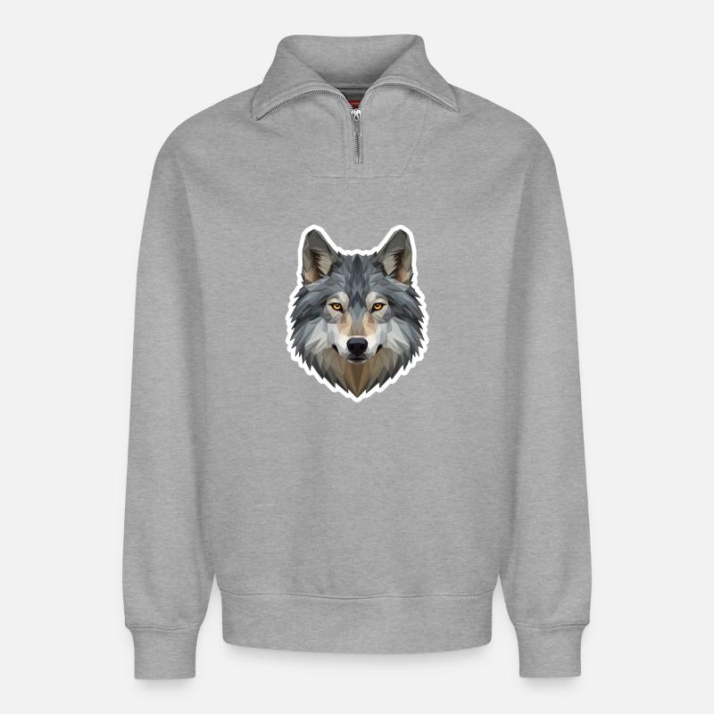 Geometrischer Wolf - Relaxed Unisex Organic Half Zip Sweatshirt – von SPREAD - Grau meliert