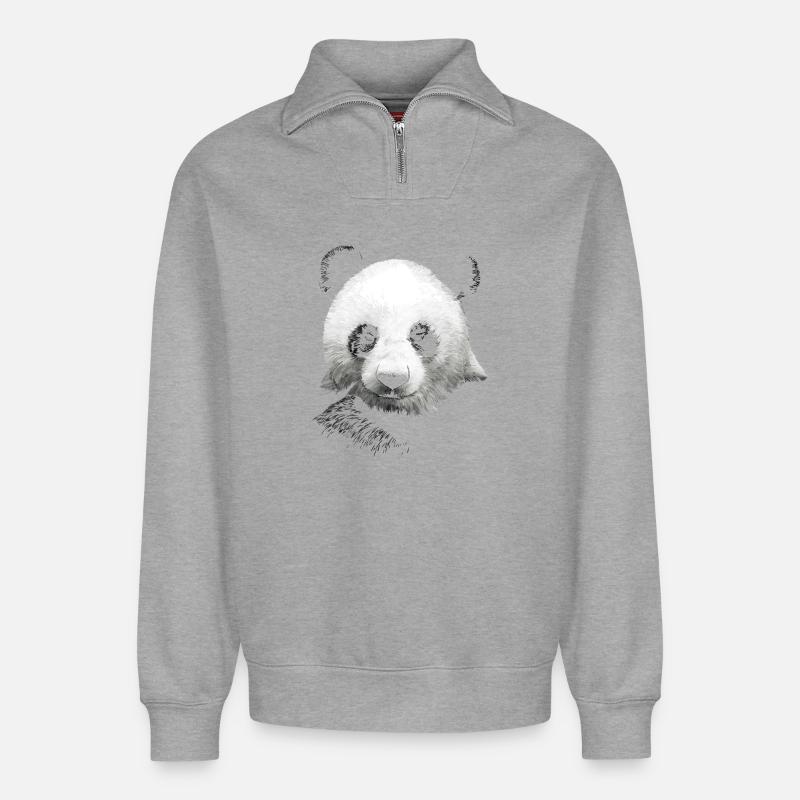 Panda - Relaxed Unisex Organic Half Zip Sweatshirt – von SPREAD - Grau meliert