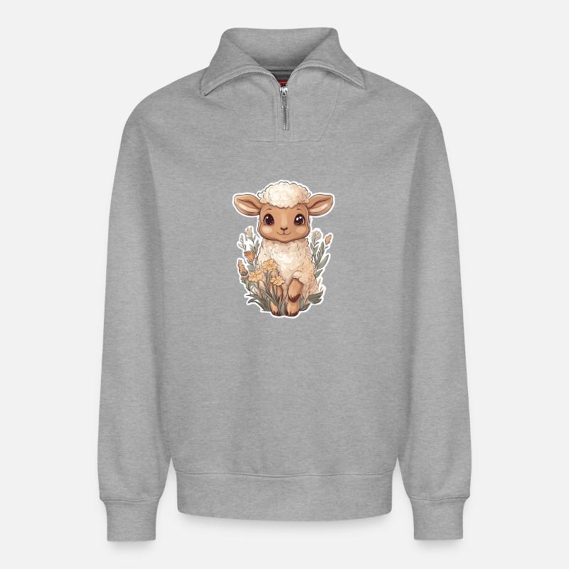 Schaf - Relaxed Unisex Organic Half Zip Sweatshirt – von SPREAD - Grau meliert