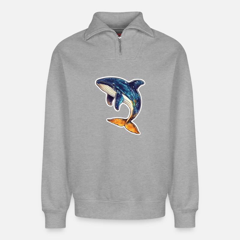 baleine - Sweat unisexe décontracté en coton biologique à demi-zip – de SPREAD - gris chiné