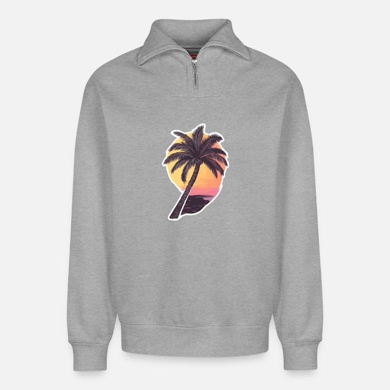 Palmier - Sweat unisexe décontracté en coton biologique à demi-zip – de SPREAD - gris chiné
