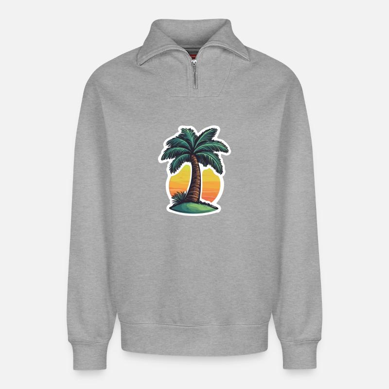 Palm tree - Relaxed Unisex Organic Half Zip Sweatshirt – by SPREAD - heather grey