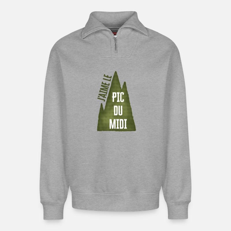 J'aime le PIC DU MIDI - Sweat unisexe décontracté en coton biologique à demi-zip – de SPREAD - gris chiné