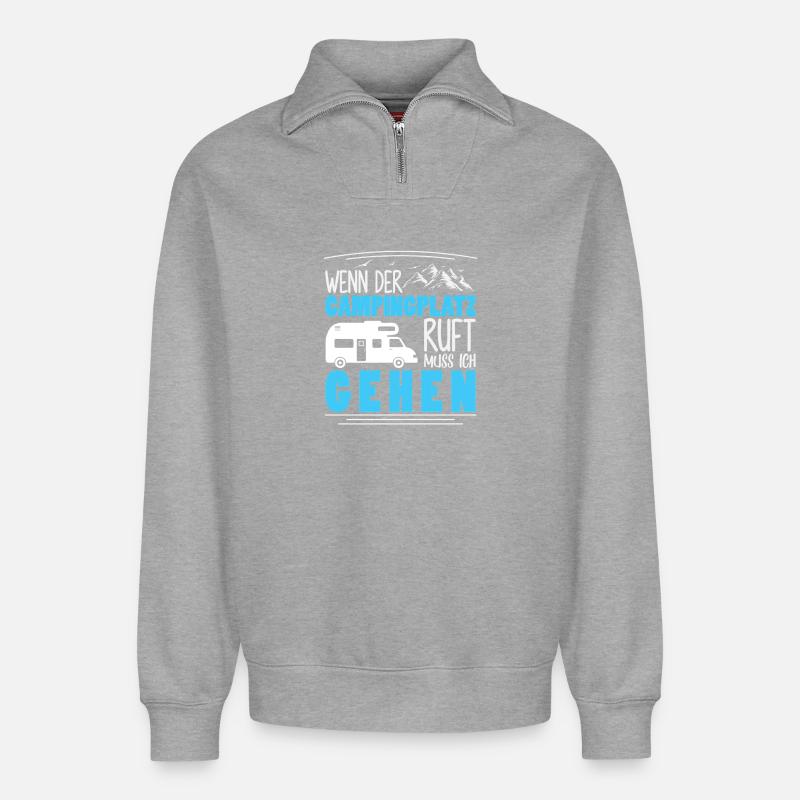Camper Camping Wohnwagen Spruch - Relaxed Unisex Organic Half Zip Sweatshirt – von SPREAD - Grau meliert