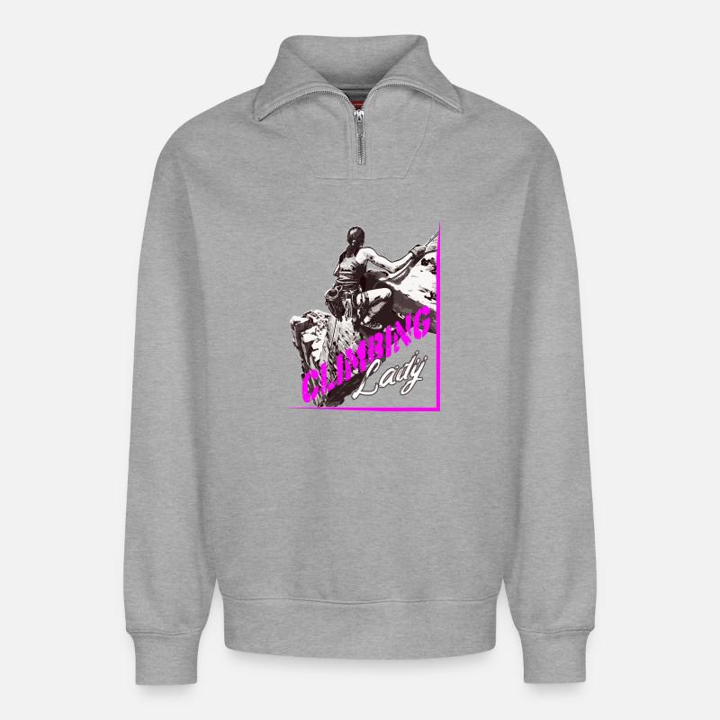 Grimpeuse Alpiniste - Sweat unisexe décontracté en coton biologique à demi-zip – de SPREAD - gris chiné
