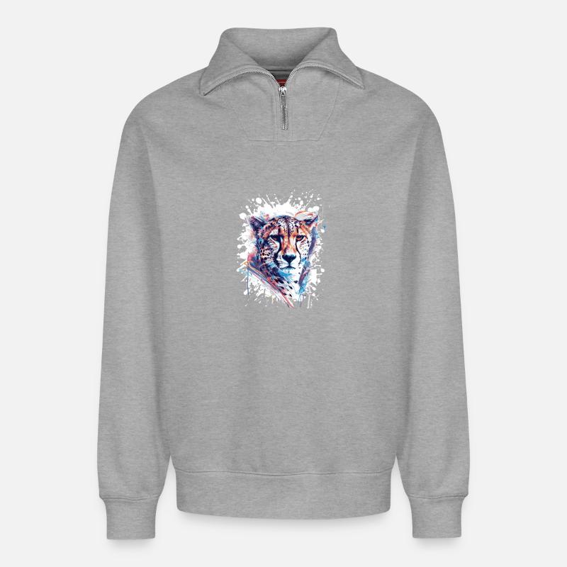 Leopard Splatter Aquarell - Relaxed Unisex Organic Half Zip Sweatshirt – von SPREAD - Grau meliert