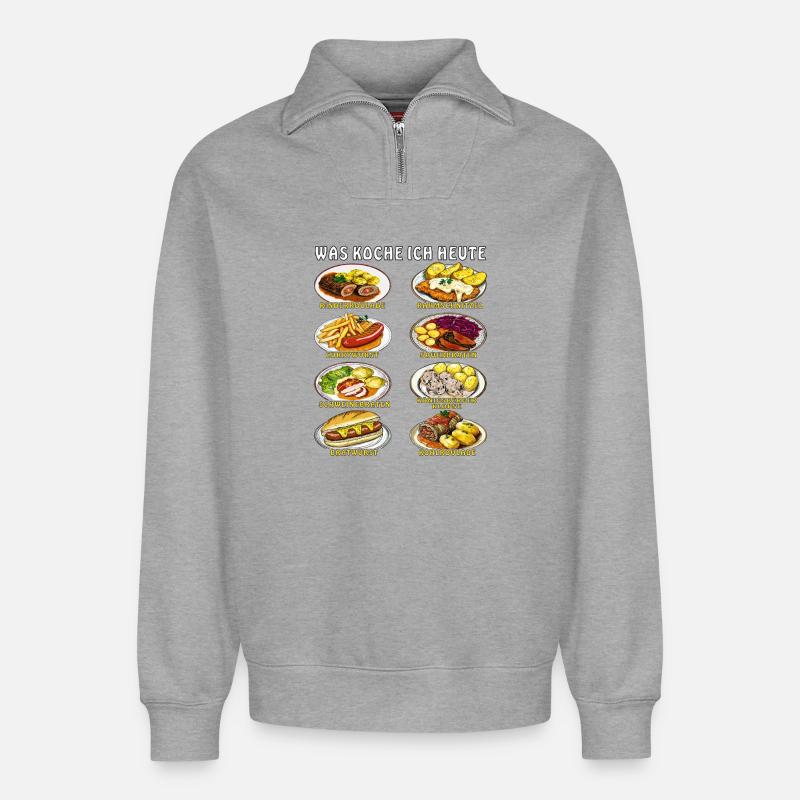 WAS KOCHE ICH HEUTE - Relaxed Unisex Organic Half Zip Sweatshirt – von SPREAD - Grau meliert