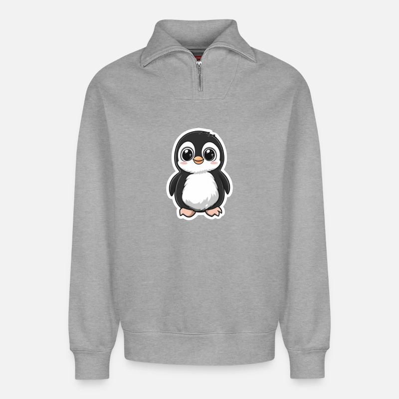 Pingouin - Sweat unisexe décontracté en coton biologique à demi-zip – de SPREAD - gris chiné