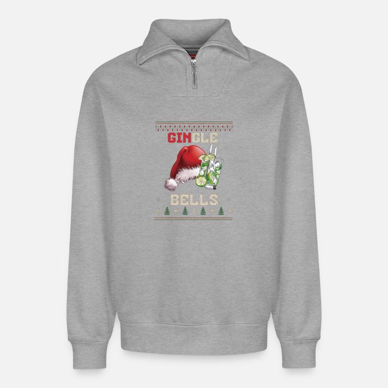 Gingle Bells Santa Sip - Relaxed Unisex Organic Half Zip Sweatshirt – von SPREAD - Grau meliert