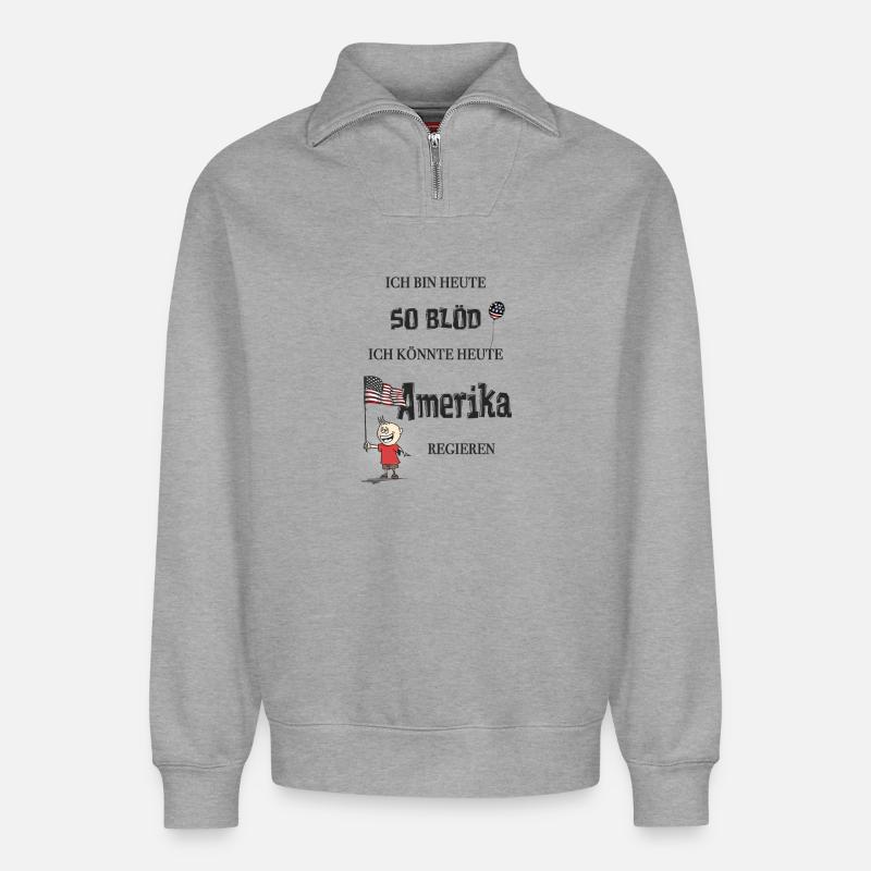 So blöd – ich könnte Präsident werden - Relaxed Unisex Organic Half Zip Sweatshirt – von SPREAD - Grau meliert