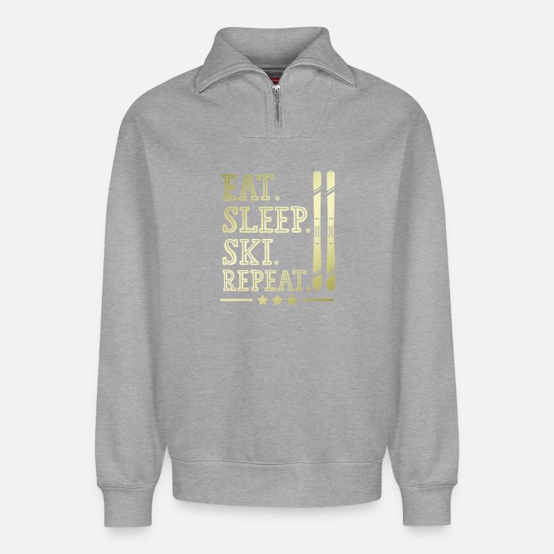 Manger dormir Ski Répéter - Sweat unisexe décontracté en coton biologique à demi-zip – de SPREAD - gris chiné