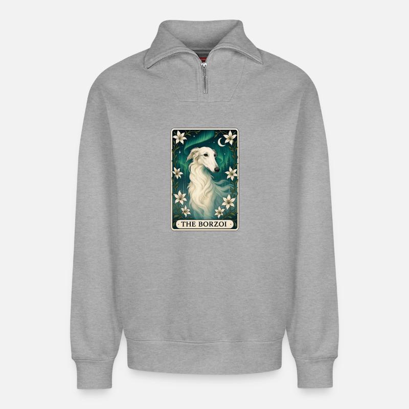 Barzoï - Sweat unisexe décontracté en coton biologique à demi-zip – de SPREAD - gris chiné