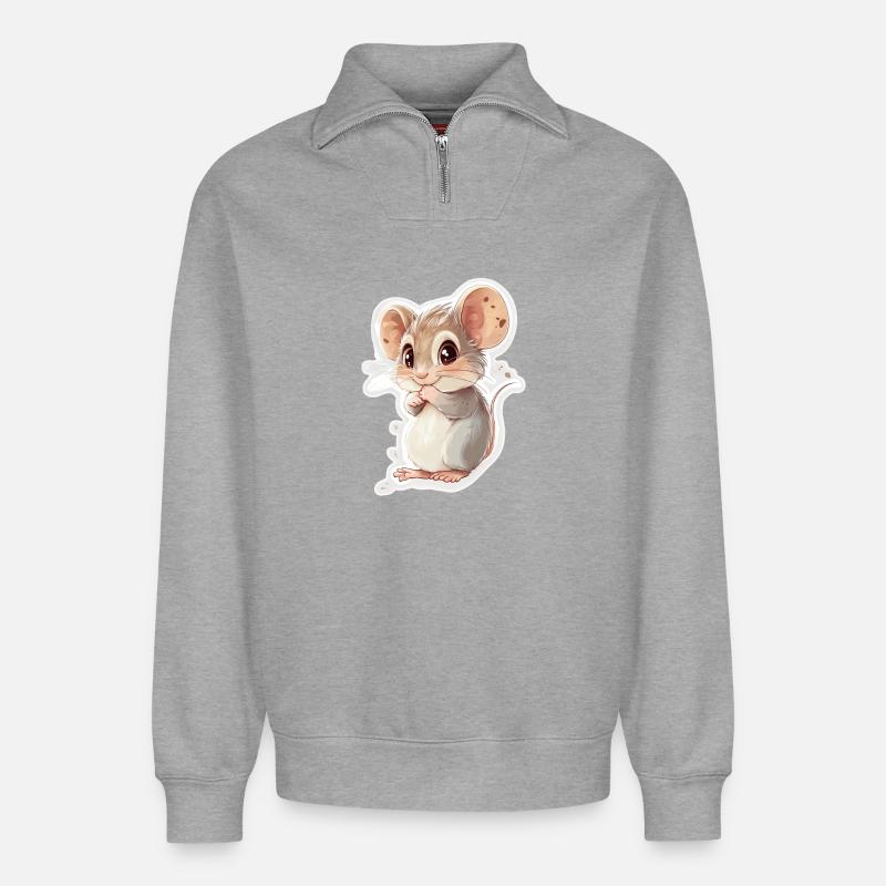 souris - Sweat unisexe décontracté en coton biologique à demi-zip – de SPREAD - gris chiné