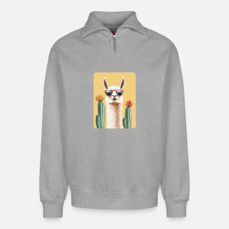 Lama - Relaxed Unisex Organic Half Zip Sweatshirt – von SPREAD - Grau meliert