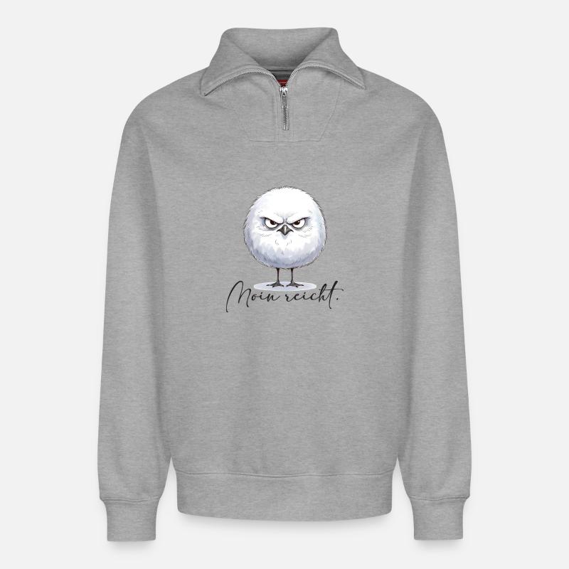 Moin reicht - grimmige runde Möwe - Relaxed Unisex Organic Half Zip Sweatshirt – von SPREAD - Grau meliert