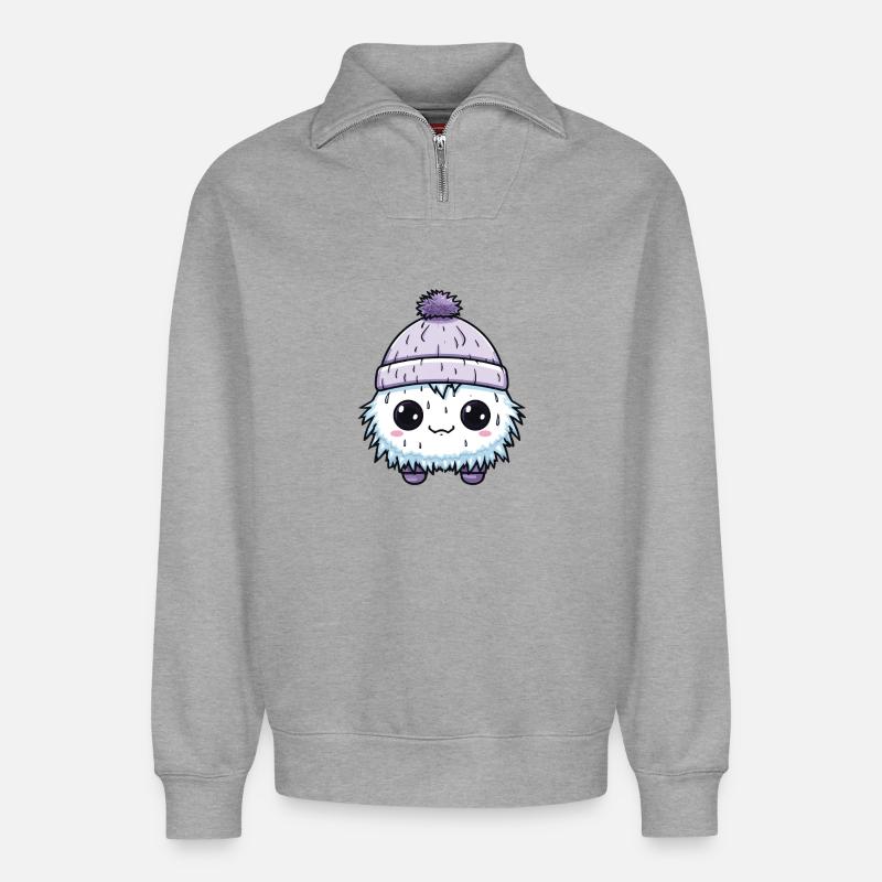 Eskimo Erkältung Comic Winter - Relaxed Unisex Organic Half Zip Sweatshirt – von SPREAD - Grau meliert