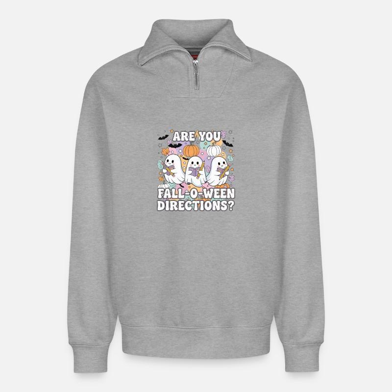 Herbst-O-Ween-Geister-Lesung - Relaxed Unisex Organic Half Zip Sweatshirt – von SPREAD - Grau meliert