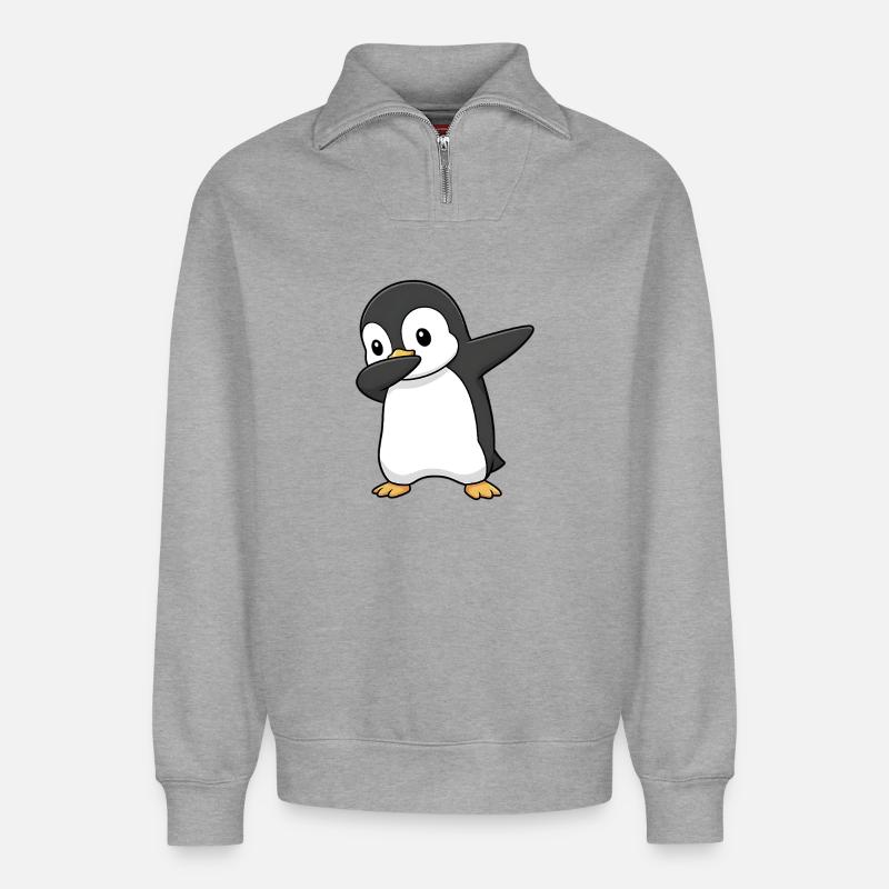 Dabbing Pingouin - Sweat unisexe décontracté en coton biologique à demi-zip – de SPREAD - gris chiné