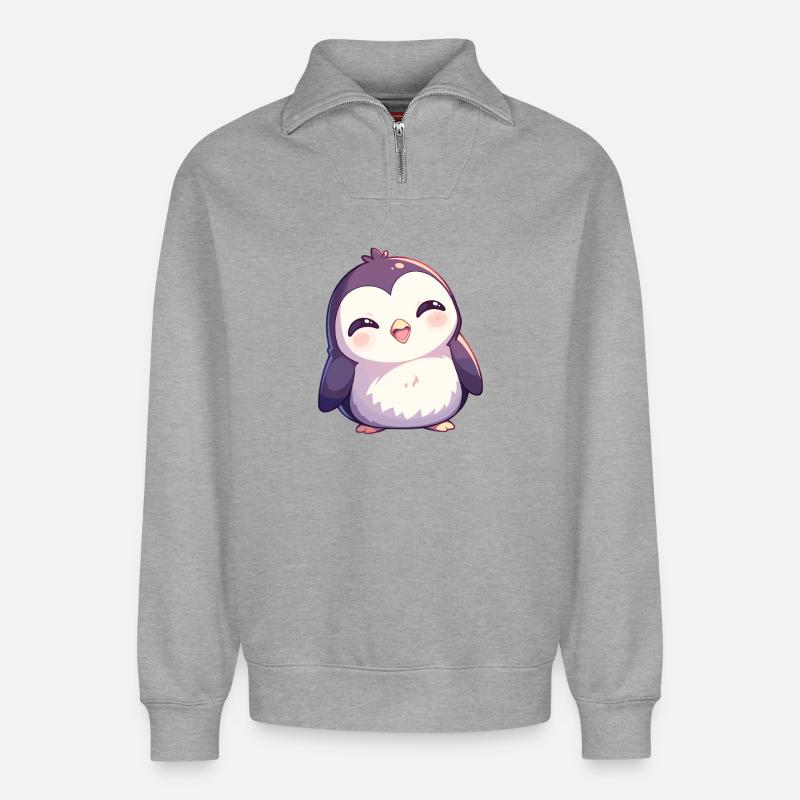 Pingouins Pingouin - Sweat unisexe décontracté en coton biologique à demi-zip – de SPREAD - gris chiné