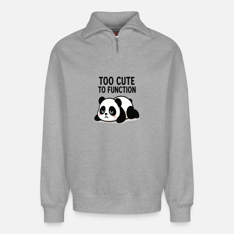Panda Too Cute To Function - Relaxed Unisex Organic Half Zip Sweatshirt – by SPREAD - heather grey