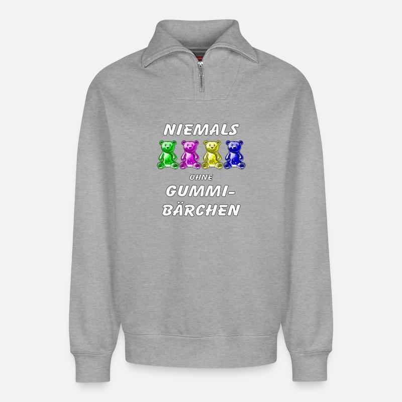 NEVER WITHOUT GUMMY BEARS - Relaxed Unisex Organic Half Zip Sweatshirt – by SPREAD - heather grey