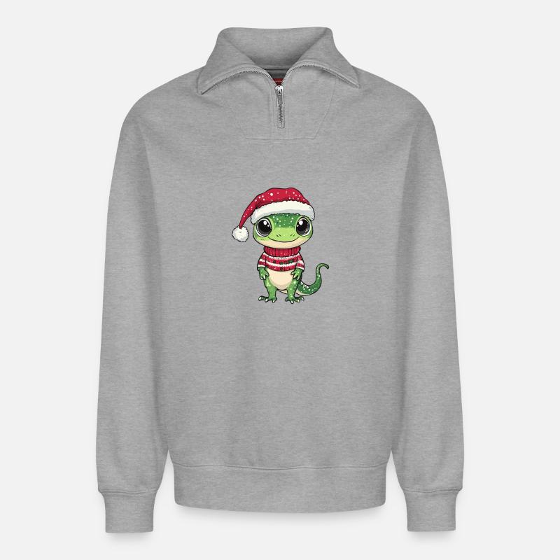 Echse Weihnachten Gecko - Relaxed Unisex Organic Half Zip Sweatshirt – von SPREAD - Grau meliert