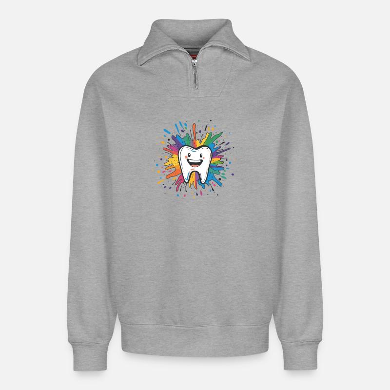 Bunter Zahn Spritzer - Relaxed Unisex Organic Half Zip Sweatshirt – von SPREAD - Grau meliert