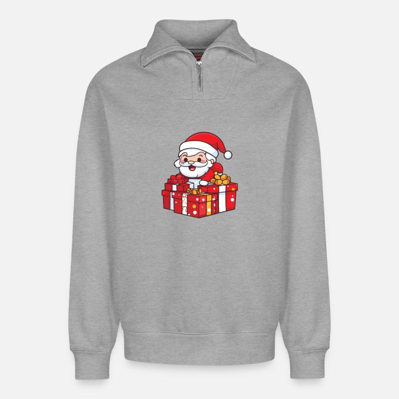Weihnachtsmann Geschenke Comic Weihnachten - Relaxed Unisex Organic Half Zip Sweatshirt – von SPREAD - Grau meliert