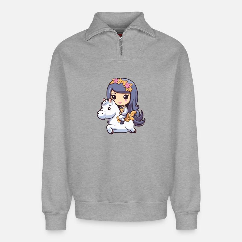 Prinzessin Pferd Comic - Relaxed Unisex Organic Half Zip Sweatshirt – von SPREAD - Grau meliert