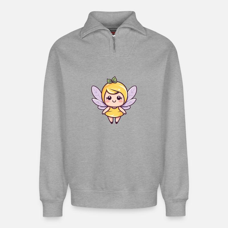 Fée Mignon Conte de fées - Sweat unisexe décontracté en coton biologique à demi-zip – de SPREAD - gris chiné
