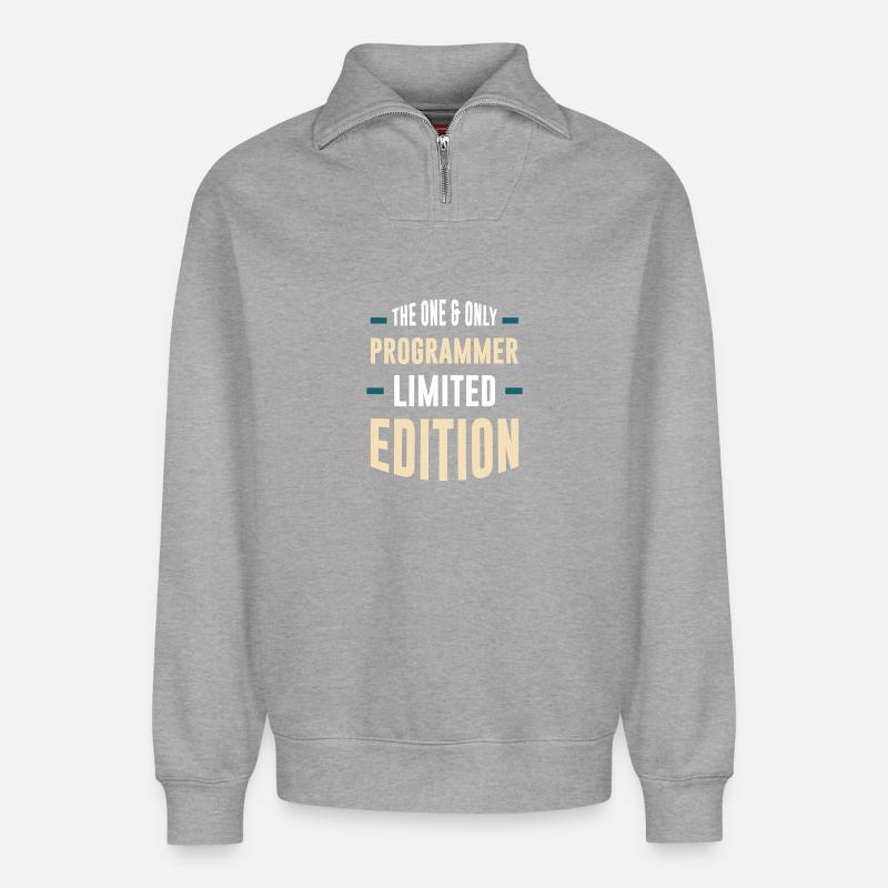 Einziger Programmierer Limited Edition - Relaxed Unisex Organic Half Zip Sweatshirt – von SPREAD - Grau meliert