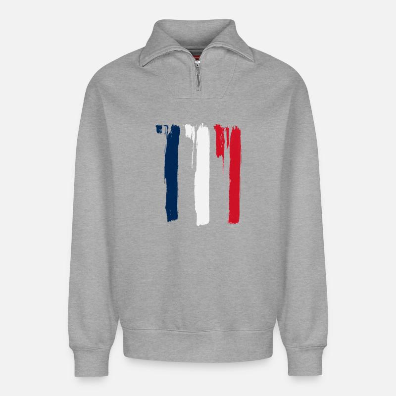 Frankreich Streifen - Relaxed Unisex Organic Half Zip Sweatshirt – von SPREAD - Grau meliert