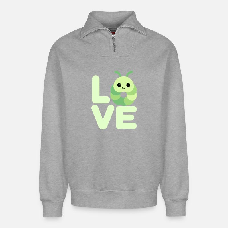 Papillon Chenille Amour - Sweat unisexe décontracté en coton biologique à demi-zip – de SPREAD - gris chiné