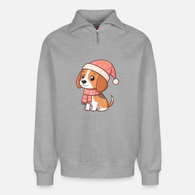 Weihnachts-Beagle-Hund - Relaxed Unisex Organic Half Zip Sweatshirt – von SPREAD - Grau meliert