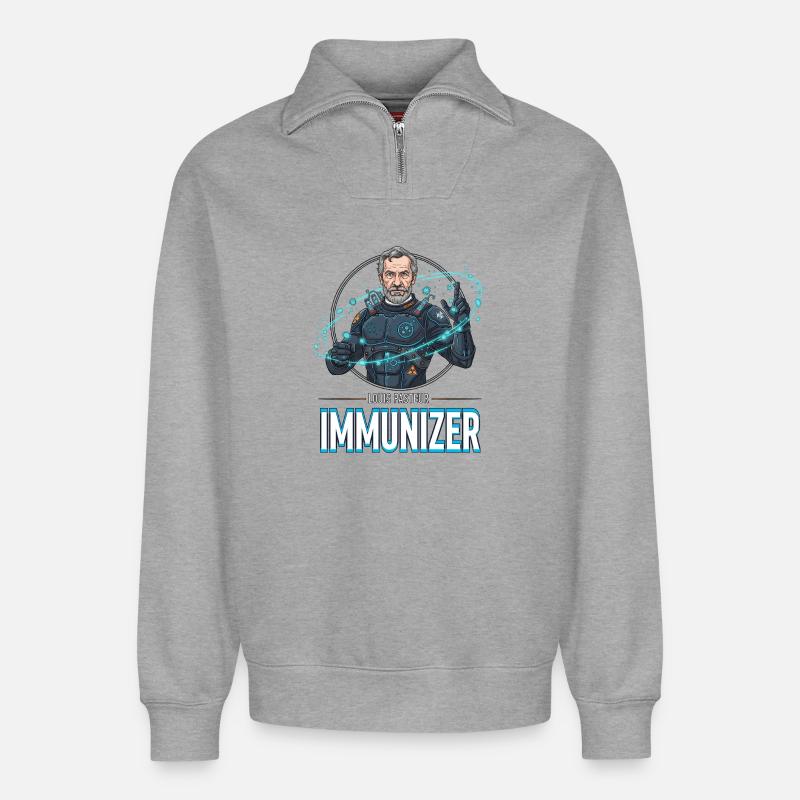 Pasteur Immunizer Armor - Sweat unisexe décontracté en coton biologique à demi-zip – de SPREAD - gris chiné