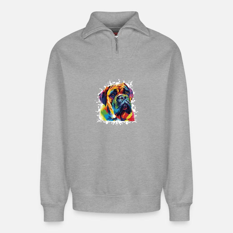 Boxer Hund Tier - Relaxed Unisex Organic Half Zip Sweatshirt – von SPREAD - Grau meliert