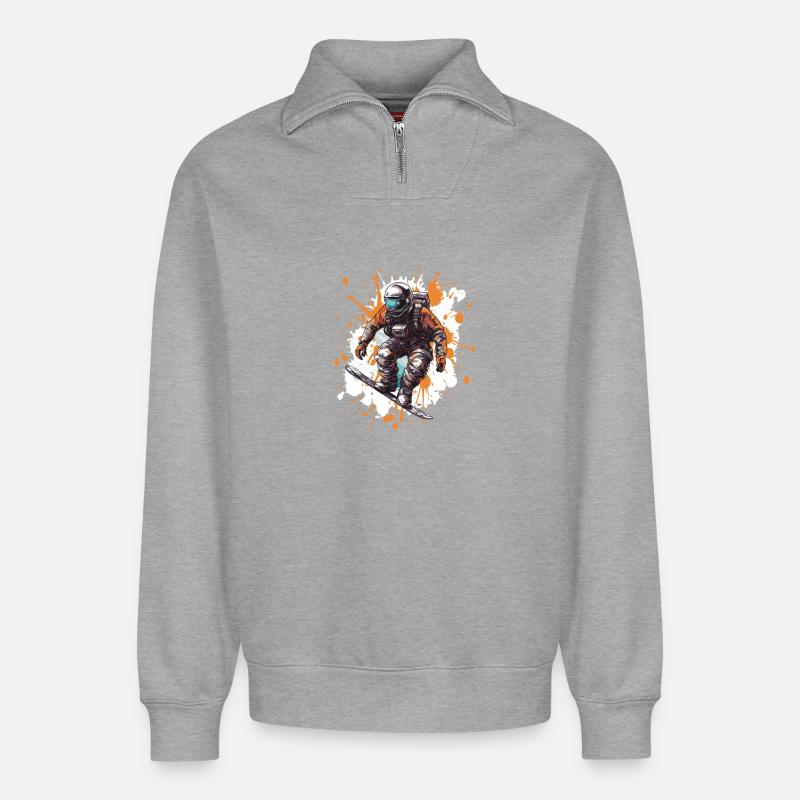 Astronaute Snowboard - Sweat unisexe décontracté en coton biologique à demi-zip – de SPREAD - gris chiné