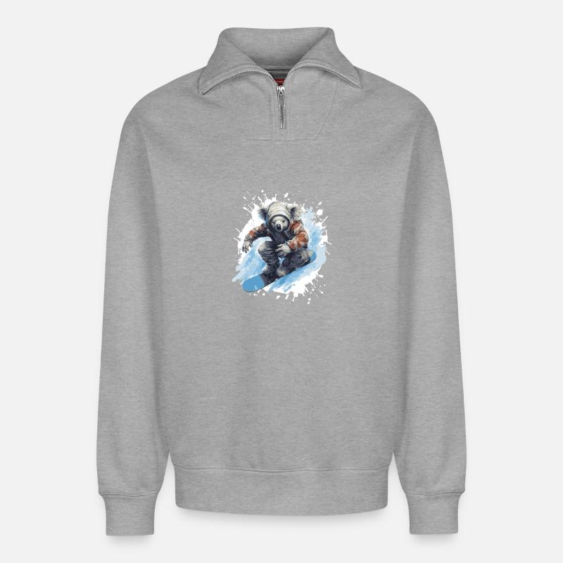 Koala Snowboard - Sweat unisexe décontracté en coton biologique à demi-zip – de SPREAD - gris chiné