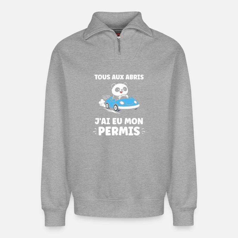 Führerschein-Humor - Relaxed Unisex Organic Half Zip Sweatshirt – von SPREAD - Grau meliert
