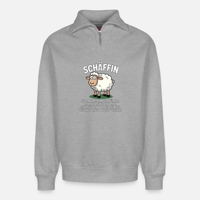 Schäffin - Alpha Schaf mit Sonnenbrille - Relaxed Unisex Organic Half Zip Sweatshirt – von SPREAD - Grau meliert