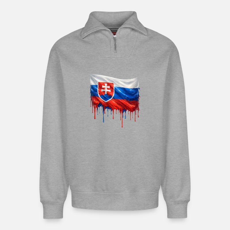Flagge Slowakei Farbklecks - Relaxed Unisex Organic Half Zip Sweatshirt – von SPREAD - Grau meliert