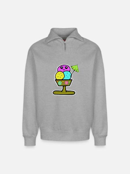 Bunter Eisbecher Eiscreme Eiskreme Eis - Relaxed Unisex Organic Half Zip Sweatshirt – by SPREAD - heather grey
