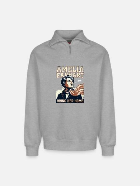 Amelia Earhart – Bring Her Home - Relaxed Unisex Organic Half Zip Sweatshirt – by SPREAD - heather grey