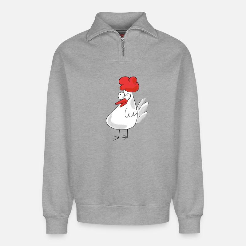 Mignonnes poules poules - Sweat unisexe décontracté en coton biologique à demi-zip – de SPREAD - gris chiné