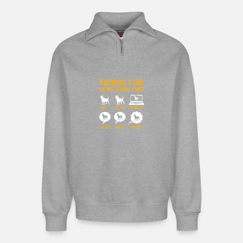 Frengle Hund - Relaxed Unisex Organic Half Zip Sweatshirt – von SPREAD - Grau meliert