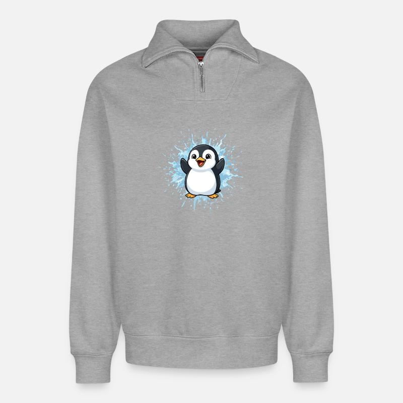 Pingu Splash Blue - Relaxed Unisex Organic Half Zip Sweatshirt – by SPREAD - heather grey