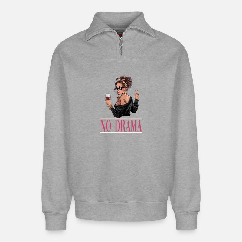 No Drama Diva Style Print - Relaxed Unisex Organic Half Zip Sweatshirt – by SPREAD - heather grey