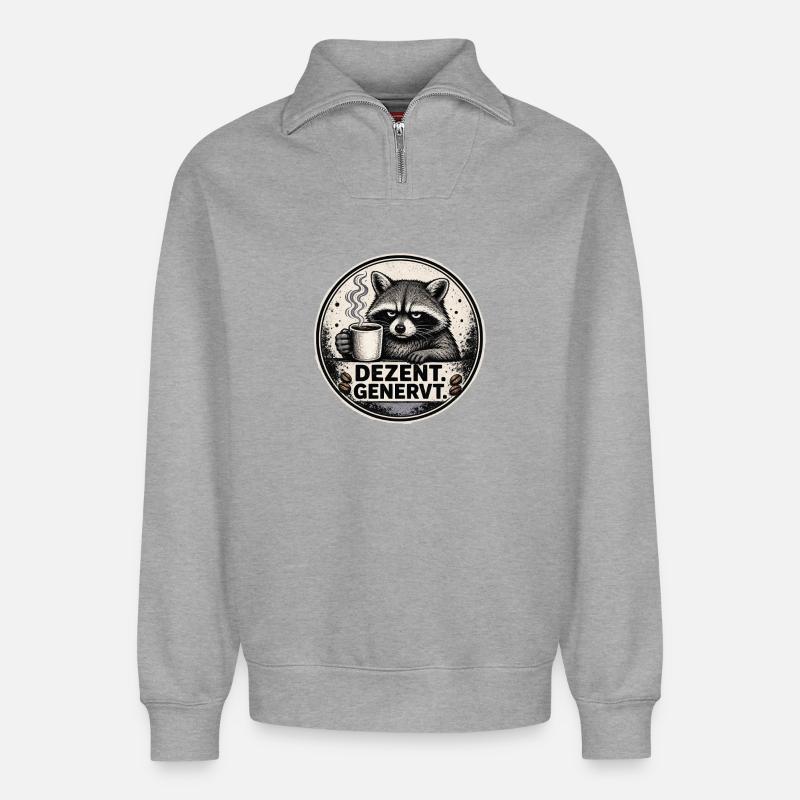 Dezent Genervt Waschbär Kaffee - Relaxed Unisex Organic Half Zip Sweatshirt – von SPREAD - Grau meliert