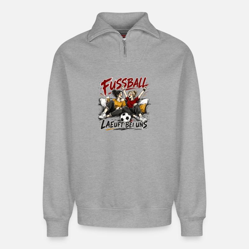 Fussballabend mit Freundinnen - Relaxed Unisex Organic Half Zip Sweatshirt – von SPREAD - Grau meliert