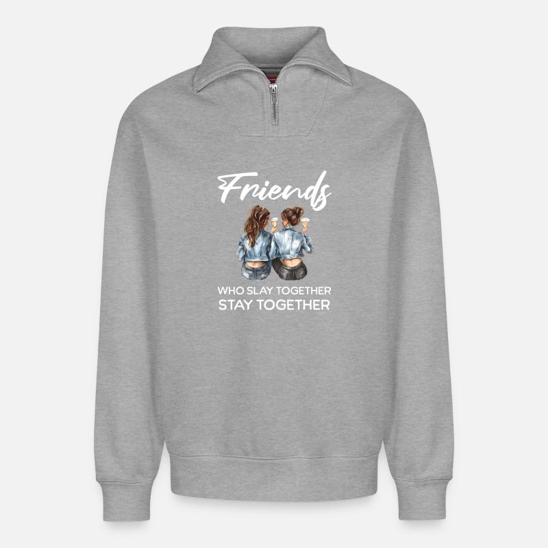 Les amis tuent ensemble - Sweat unisexe décontracté en coton biologique à demi-zip – de SPREAD - gris chiné